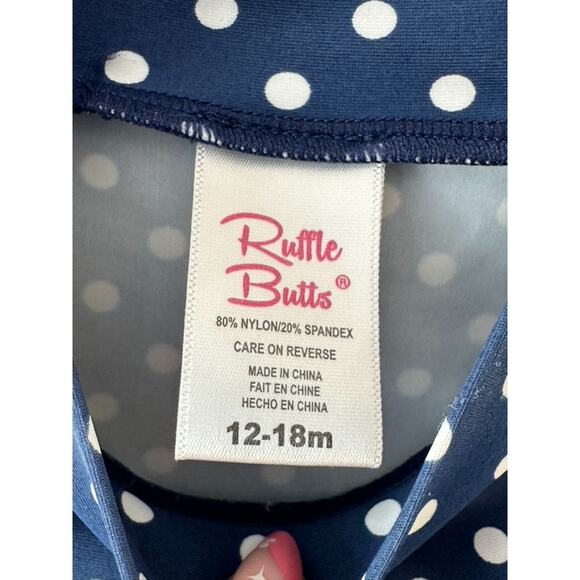 Ruffle Butts Navy Blue & White Polka Dot Long Sleeve Rash Guard 12-18 Month New - Picture 5 of 7